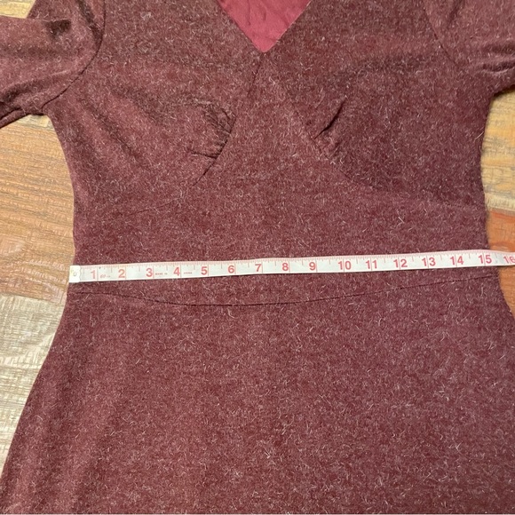 Isabella Bird Sweater Dress Burgundy wool angora hair tie waist size Large - Picture 7 of 11